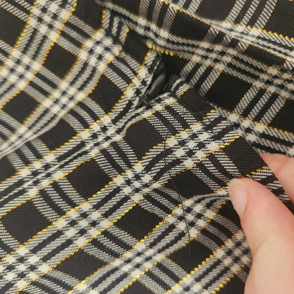 NWT Gingham Black White Check Faux Wrap Ruffle Dress with Gold Metallic Detail - Picture 2 of 7